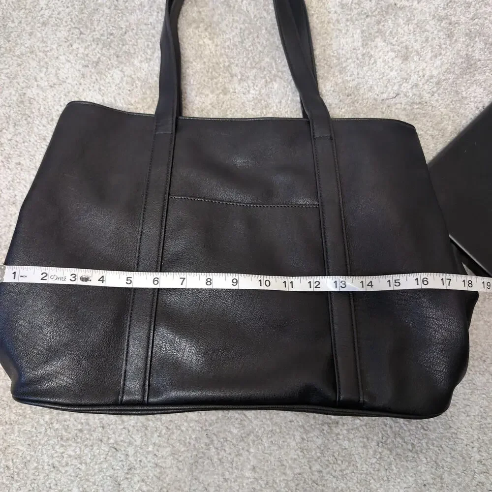 Black Faux Leather Tote Bag Multi Compartment